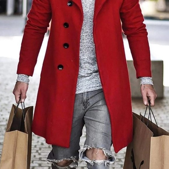 Red Mens Solid Overcoat - Picture 2 of 6